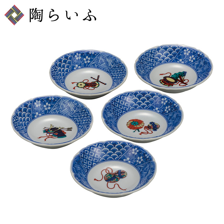 伝統工芸 九谷焼 高級陶器 4.7号鉢 染付間取吉田屋風花鳥 小鉢 5枚 4.7号鉢揃 染付間取吉田屋