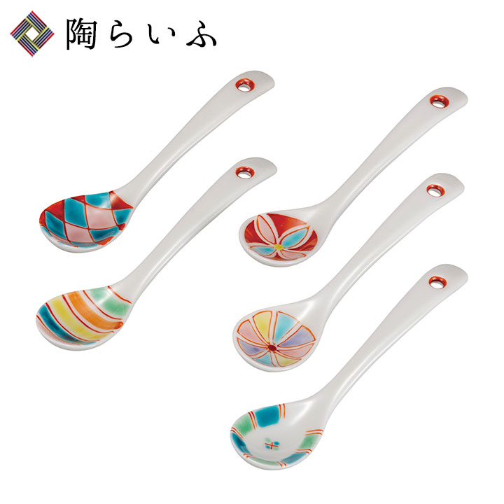 九谷焼　新品　四季の花　レンゲ　5種2セット レンゲセット 四季の花/青郊窯