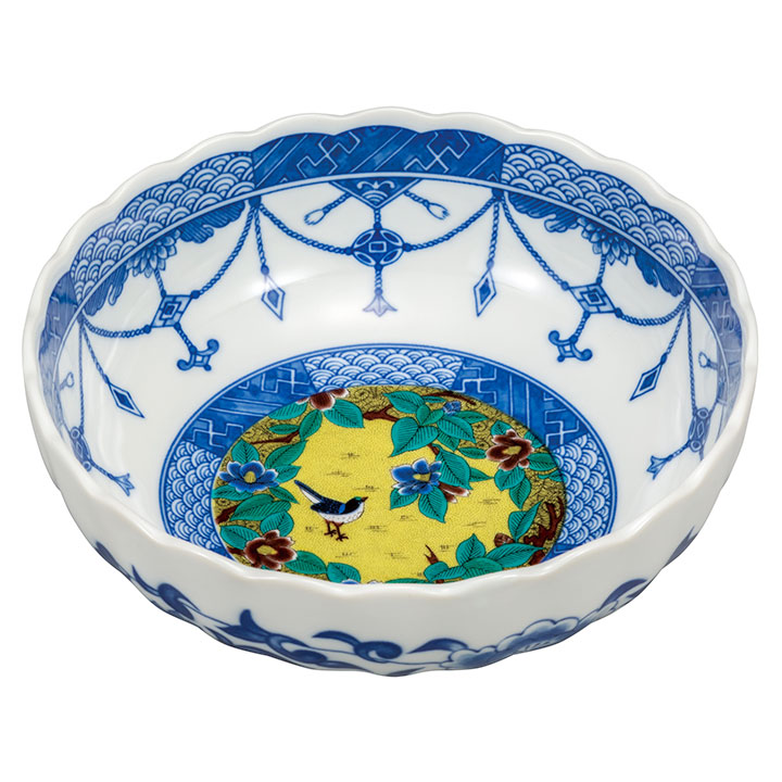 楽天市場】九谷焼 5号鉢 モッコ中鉢 古九谷金糸梅に鳥/美山窯＜送料