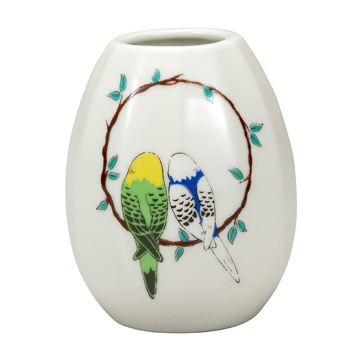 ♥九谷焼♥　花鳥文　♥　花瓶　♥　作家物　【聴】　共箱付き　花器　花入れ 九谷焼 高級 陶磁器 一輪挿し 椿に鳥 (Kutani vase) ギフト 内祝