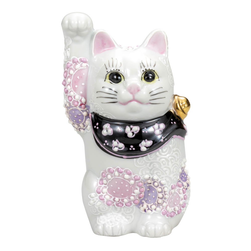 九谷焼 4号招き猫 花むらさき <送料無料>置物 縁起物 招き猫 人気 ギフト お祝い/結婚祝い|使う・贈る 九谷焼専門店 陶らいふ