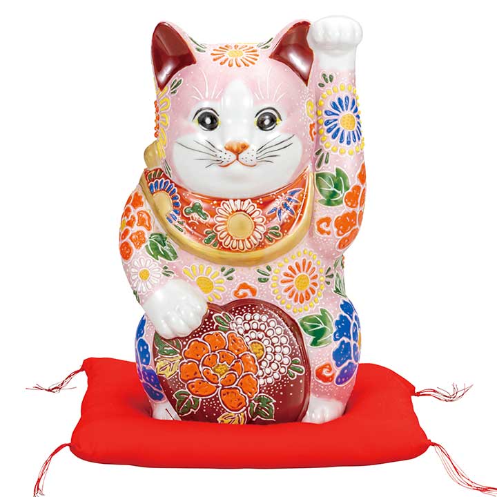 九谷焼 7号 小判招き猫 ピンク盛＜置物 縁起物 招き猫 人気 ギフト 贈り物 結婚祝い/内祝い/お祝い/＞ 化粧箱入り [ss]｜使う・贈る 九谷焼専門店 陶らいふ