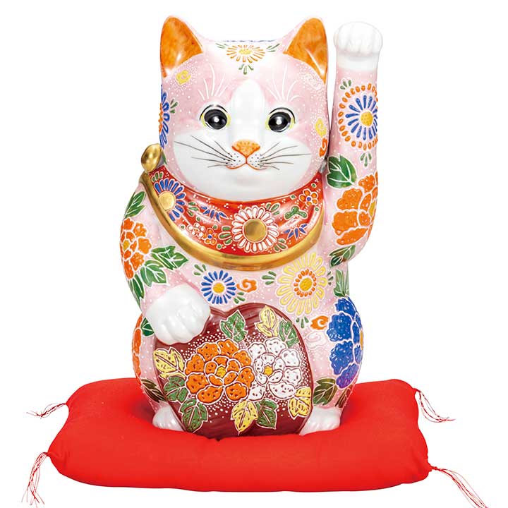 九谷焼 8号 小判招き猫 ピンク盛＜置物 縁起物 招き猫 人気 ギフト 贈り物 結婚祝い/内祝い/お祝い/＞ 化粧箱入り [ss]｜使う・贈る 九谷焼専門店 陶らいふ