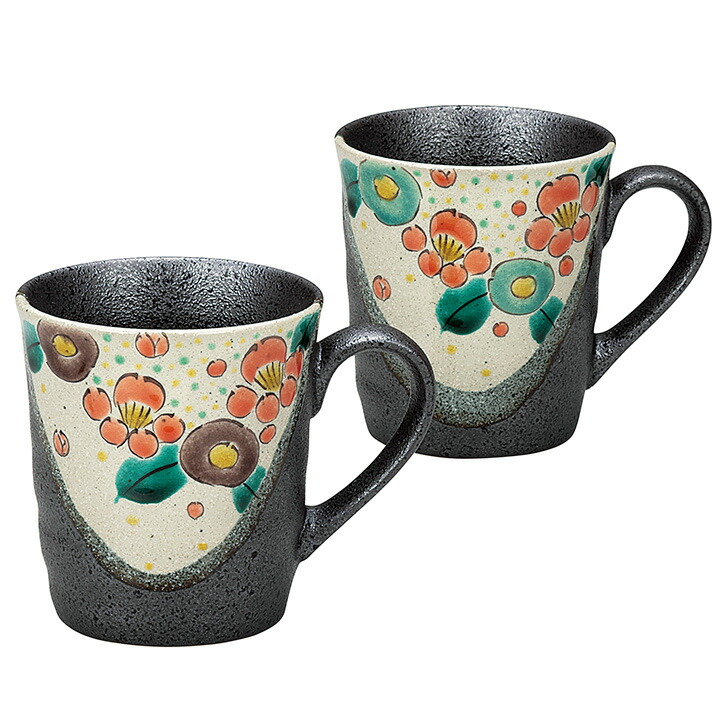 九谷焼 ペアマグカップ 花ちらし/岡田絹代＜送料無料 カップ マグカップ ペア 人気 ギフト 贈り物 結婚祝い/内祝い/お祝い/＞ 化粧箱入り