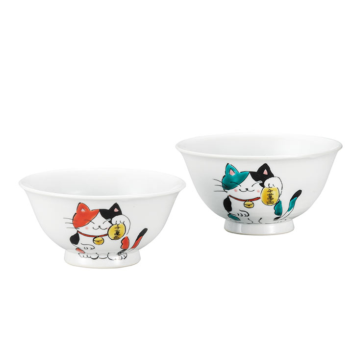 九谷焼 組飯碗 ねこ/西田裕子＜送料無料 飯碗 ペア 人気 ギフト 贈り物 結婚祝い/内祝い/お祝い/＞ 化粧箱入り