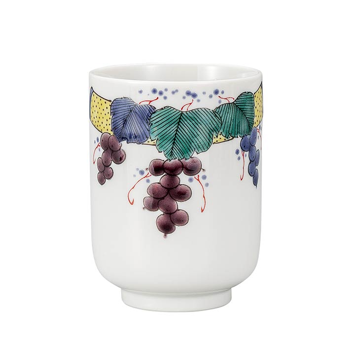 九谷焼 湯呑 色絵ぶどう文/銀泉窯<送料無料 茶器 湯呑 人気 ギフト 贈り物 結婚祝い/内祝い/お祝い/> 化粧箱入り