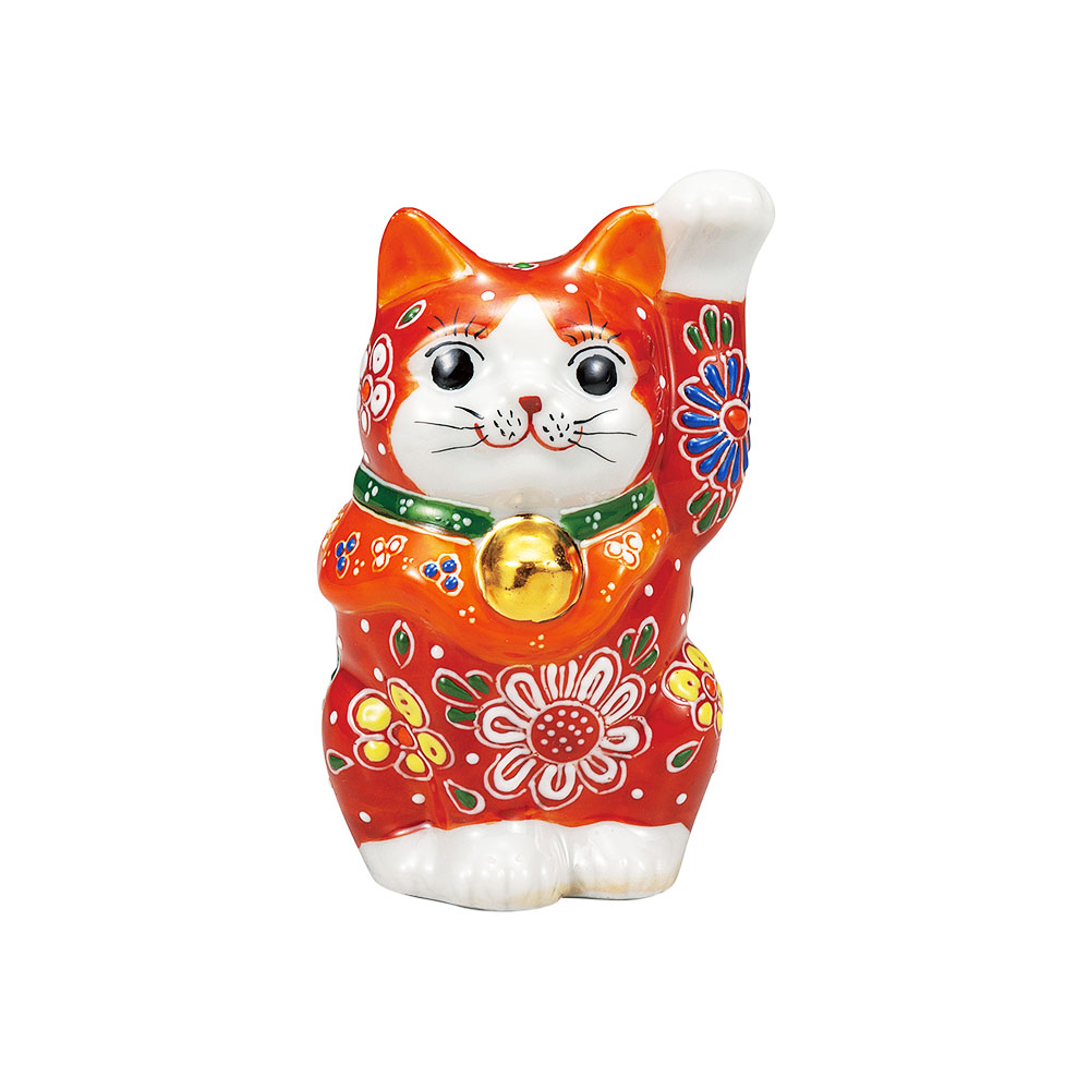九谷焼 3.3号招き猫 赤盛＜送料無料 置物 縁起物 招き猫 人気 ギフト 贈り物 結婚祝い/内祝い/お祝い/＞