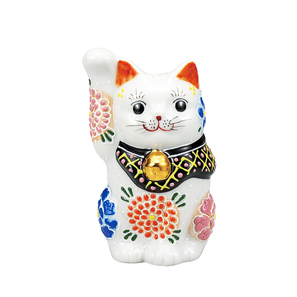 楽天市場】九谷焼 5.5号横座招き猫 黒盛花と蝶 ＜送料無料＞置物