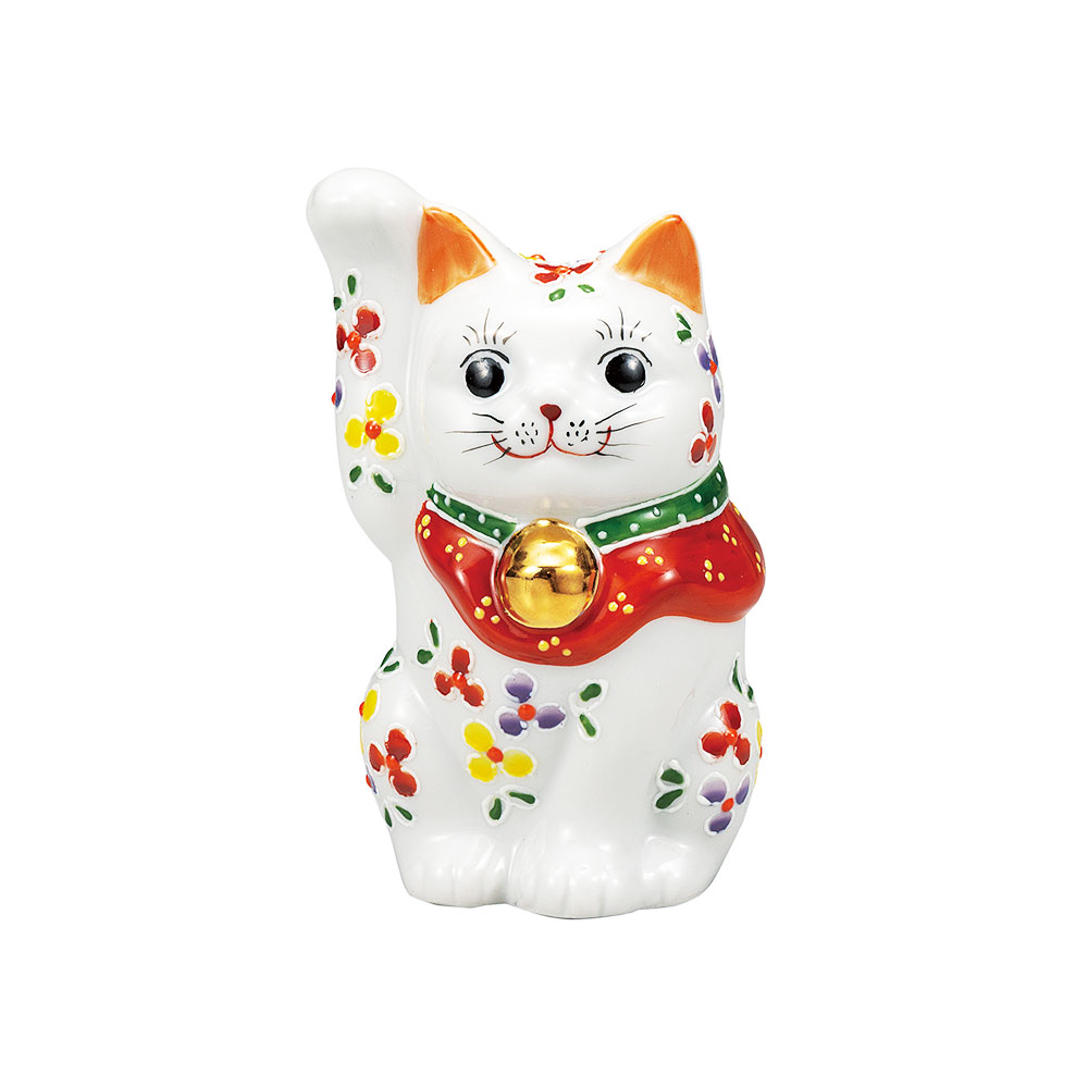 楽天市場】九谷焼 5.5号横座招き猫 黒盛花と蝶 ＜送料無料＞置物