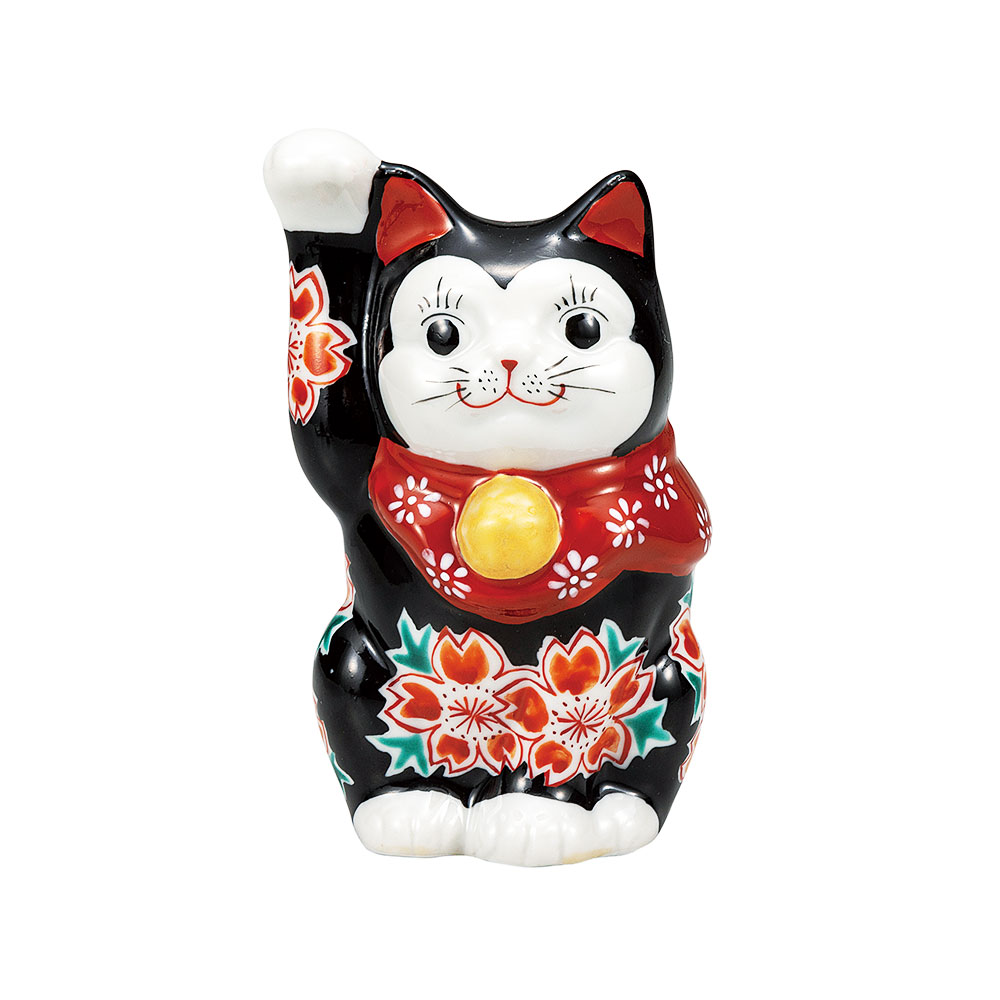 九谷焼 招き猫 5.5号 黒盛花と蝶 新品 箱付き 楽天市場】九谷焼 5.5号横座招き猫 黒盛花と蝶 ＜送料無料＞置物