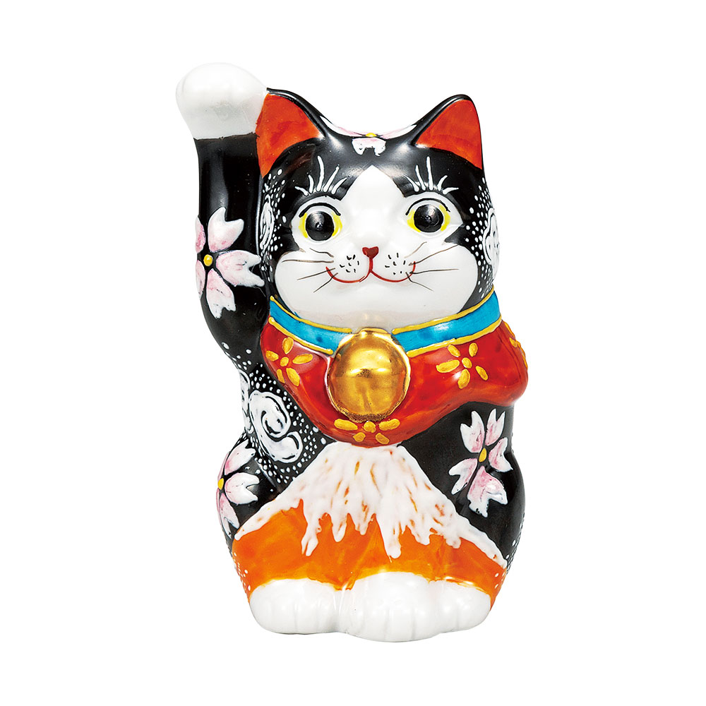 楽天市場】九谷焼 5.5号横座招き猫 黒盛花と蝶 ＜送料無料＞置物