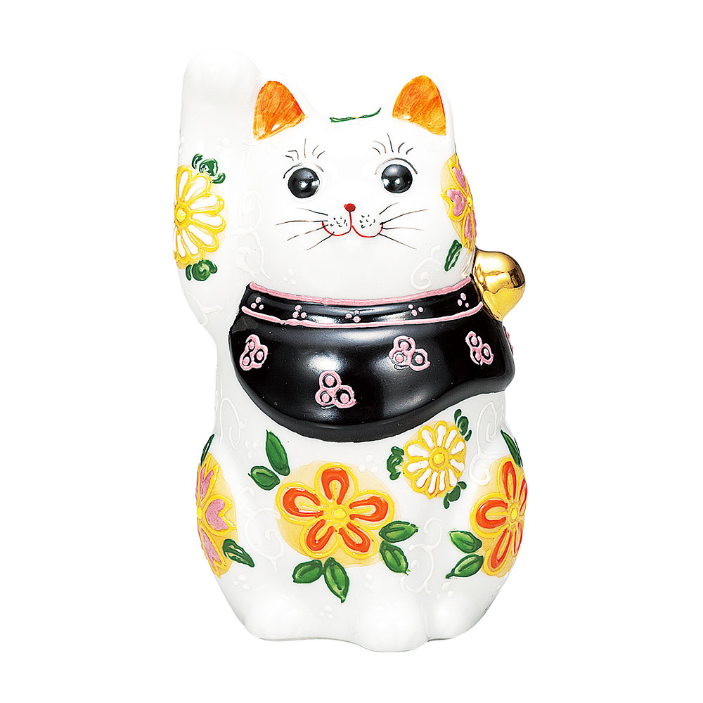 楽天市場】九谷焼 5.5号横座招き猫 黒盛花と蝶 ＜送料無料＞置物