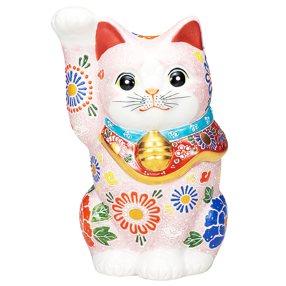 楽天市場】九谷焼 5.5号横座招き猫 黒盛花と蝶 ＜送料無料＞置物