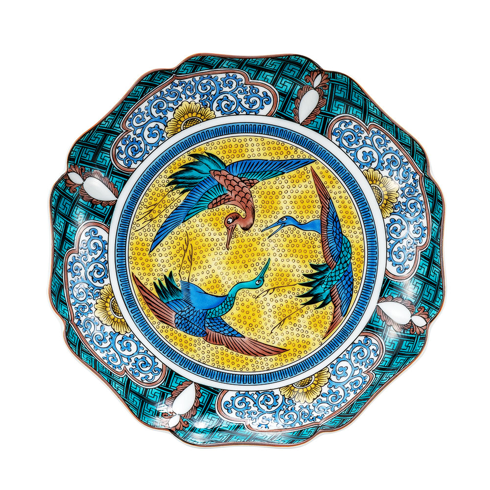 九谷焼「旭光色絵皿」　三代 德田八十吉　意匠　電通年賀会記念品 67fd6d21fe520b69e1414fe4cb9376