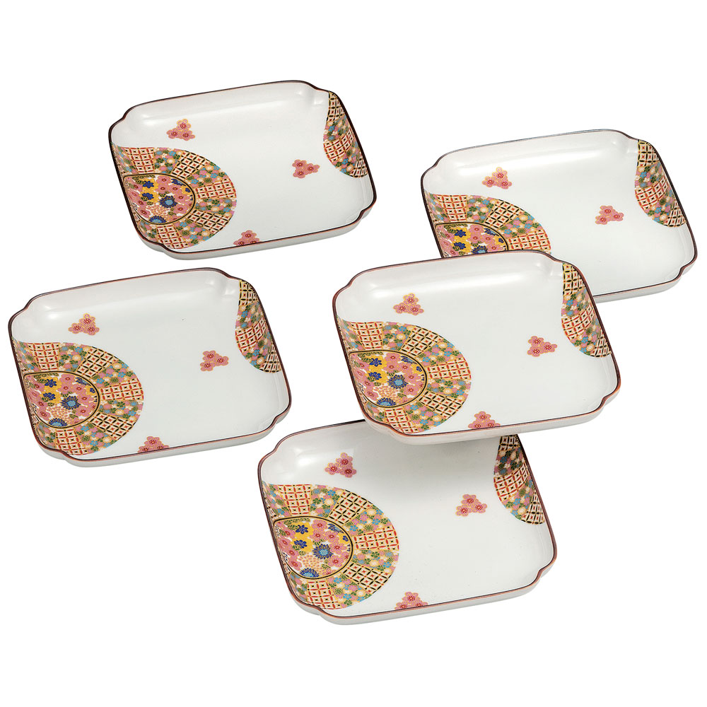 九谷焼　花詰　皿　五枚セット　 盛り皿　　飾り皿 九谷焼 花詰 皿 五枚セット 盛り皿 飾り皿