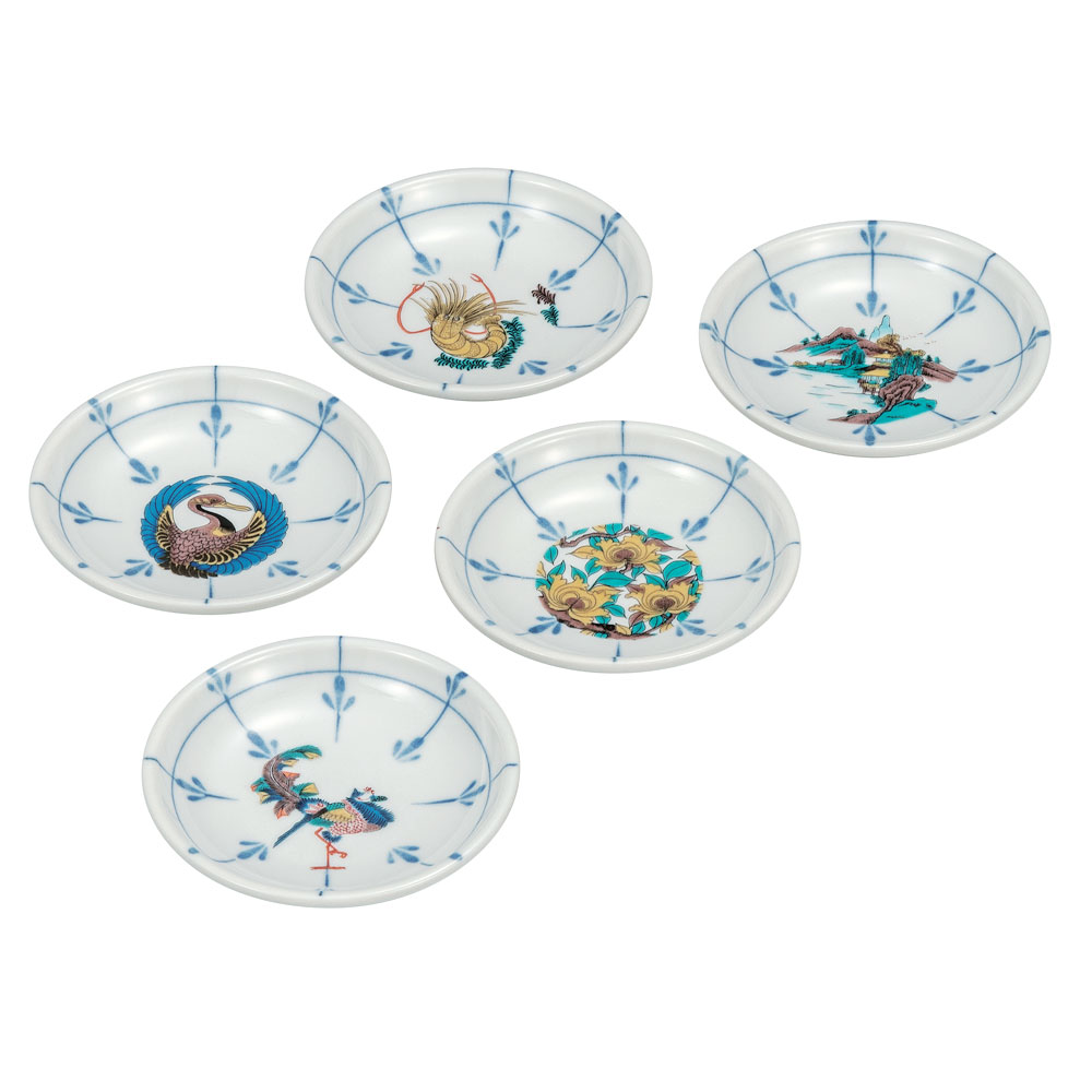 楽天市場】九谷焼 二重角福 古九谷意 輪花皿 5客揃 共箱 陶磁器 色絵