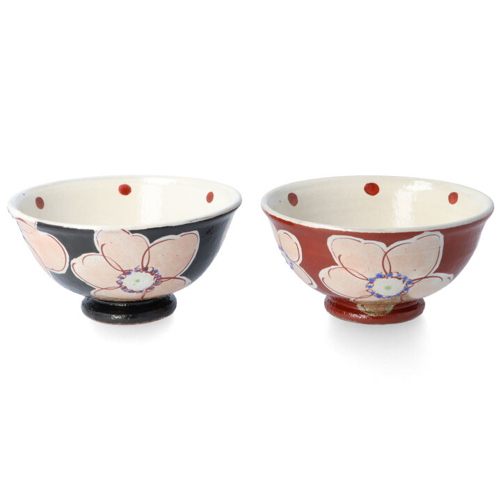 九谷焼 飯碗 花うらら（黒・朱）/ 虚空蔵窯＜飯碗 単品 ペア セット 人気 ギフト 贈り物 結婚祝い/内祝い/お祝い/＞