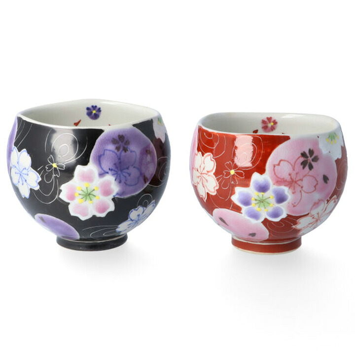 九谷焼 いっぷく碗（小） 夢宵桜（バイオレット・ピンク） / 虚空蔵窯 【選べる単品・ペアセット】＜茶器 湯呑 抹茶碗 いっぷく碗 単品 ペア セット 人気 ギフト 贈り物 結婚祝い/内祝い/お祝い/＞
