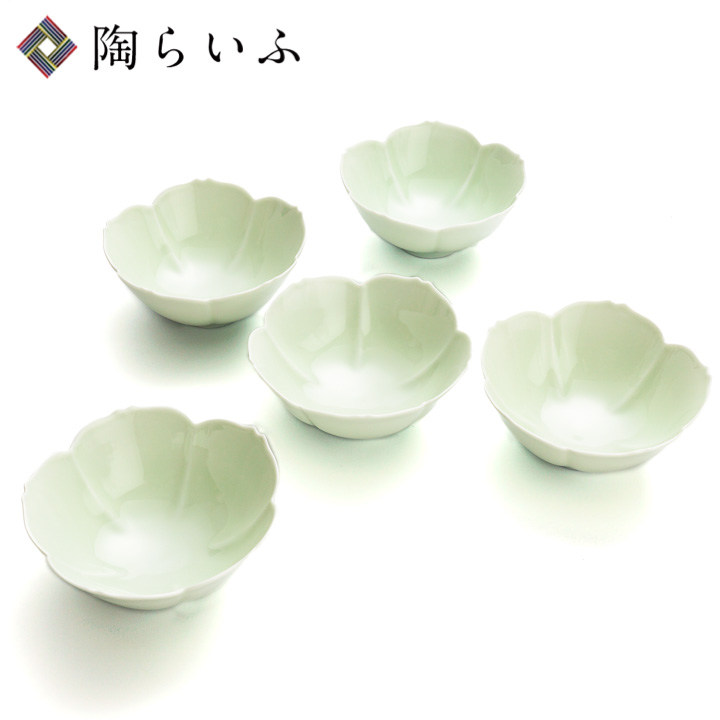 九谷焼 黄磁釉 桜鉢揃（中）/妙泉陶房 和食器 鉢 5点セット 人気 ギフト 贈り物 結婚祝い 内祝い お祝い 化粧箱入り