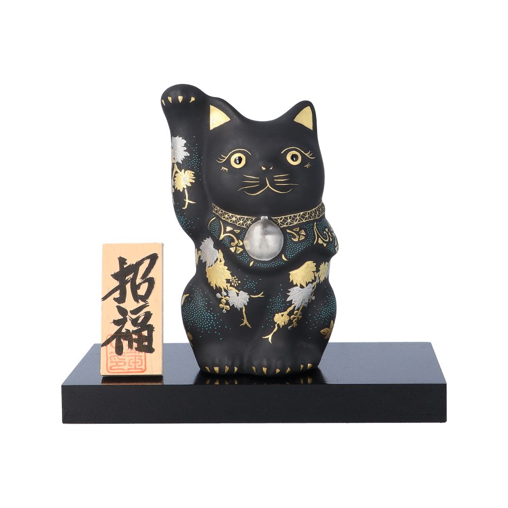 九谷焼 招き猫 4号 （右手） 白金盛葡萄図青粒 / 仲田錦玉（桐箱入り）立札・台付 | 招きねこ 置物 縁起物 ねこ 伝統工芸品 日本製 人気 ギフト｜使う・贈る 九谷焼専門店 陶らいふ