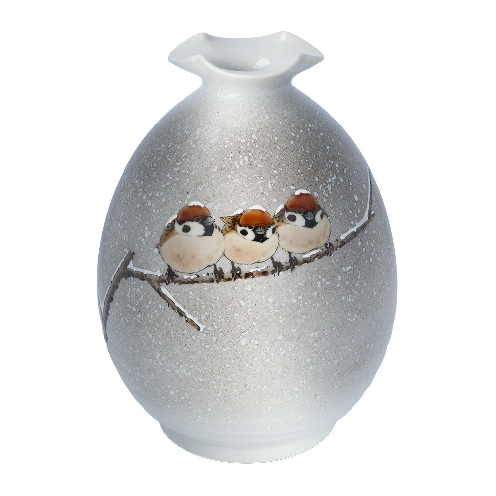 楽天市場】中村陶志人 九谷焼扁壷 Y口小型雪二雀図T-222 [花瓶