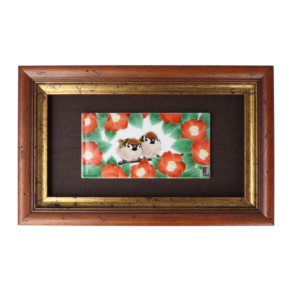 【美品】九谷焼 額飾り 陶板 陶板画 孔雀と花の絵 木製フレーム 楽天市場】九谷焼 陶額 花詰 | 置物 額飾り 陶板 陶板画 アート