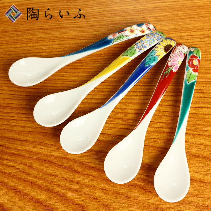 九谷焼　新品　四季の花　レンゲ　5種2セット 九谷焼 新品 四季の花 レンゲ 5種安く 買う