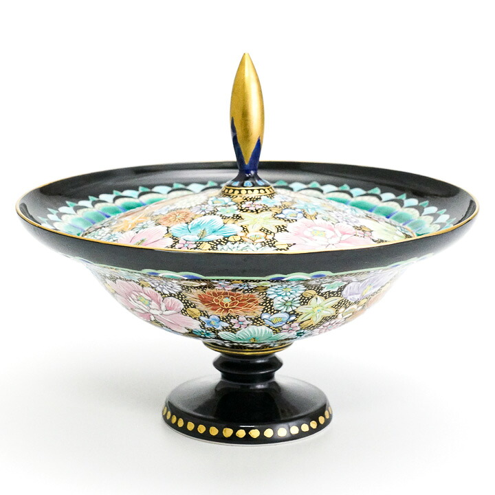 九谷焼 台皿 色絵金襴花詰 / 高 聡文 hanazume 海外人気の高い花づめ ＜鉢 盛鉢 ギフト 贈り物 記念品 お祝い＞ ギフト包装・熨斗・メッセージカード・紙袋無料 木箱入り｜使う・贈る 九谷焼専門店 陶らいふ