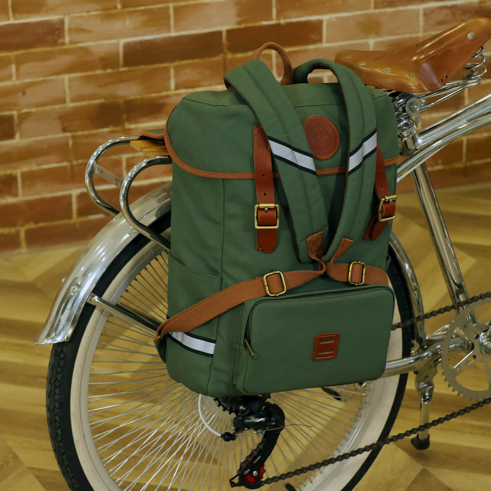 美品　オーストリッチ　サイドバッグ　自転車　2つセット　カーキ オーストリッチ S-2 サドルバッグ グリーン(帆布) 自転車 サドル