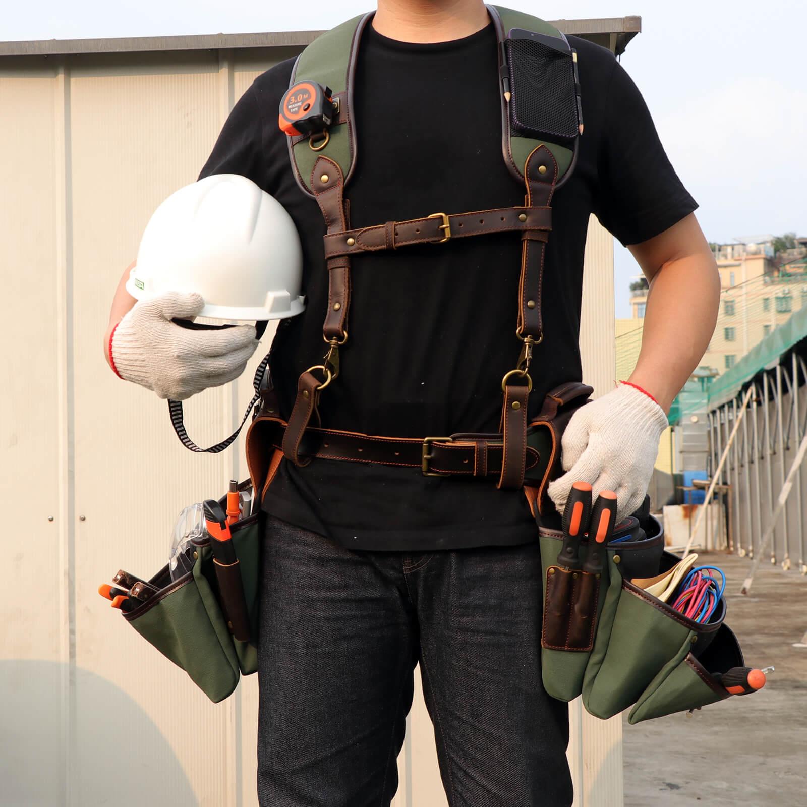 弾倉入れ　革製　ウエストポーチ TOURBON 腰袋 レザー ベルト付き 工具入れ 作業袋 ウエストバッグ