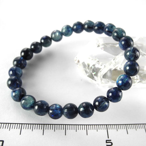 【クーポンで10%OFF】カイヤナイト ブレスレット キャッツアイ 17.3g 7mm玉 内径約15.5cm 産地 タンザニア Kyanite 藍晶石 Disthene 二硬石 ジュエリー アクセサリー 天然石 鉱物 1点もの 現品撮影 KYB-7