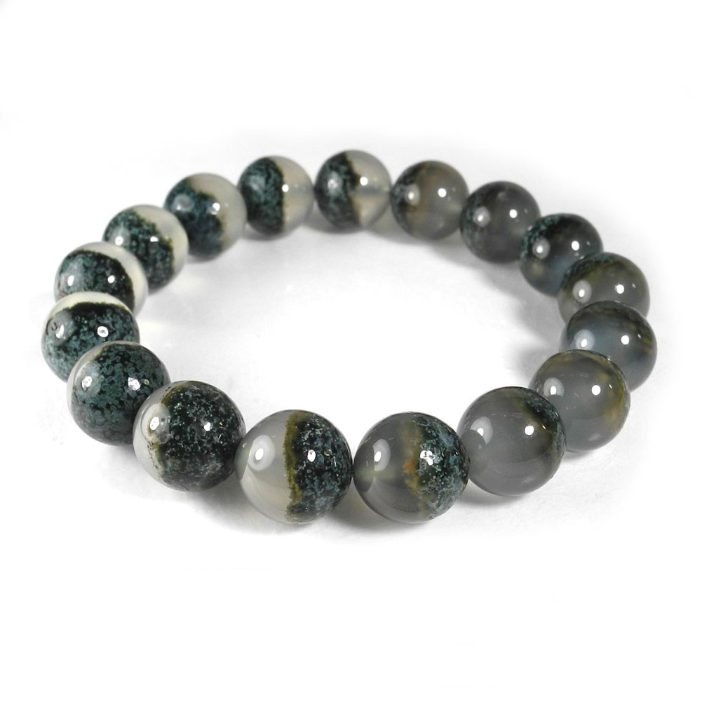 【クーポンで10%OFF】ガーデンクォーツ モスアゲート ブレスレット 12mm 産地 ブラジル Garden Quartz 庭園水晶 苔入り水晶 クローライト水晶 ジュエリー アクセサリー 天然石 鉱物 1点もの 現品撮影 GMB-2