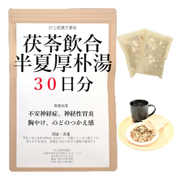 茯苓飲合半夏厚朴湯 ３０日分(３０包) 煎剤 懸念すること精神神経症 神経性胃炎 胸やけ 胃炎 しわがれ声 のどのつかえ感 薬種屋調合剤 漢方 ぶくりょういんごうはんげこうぼくとう