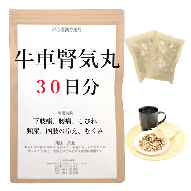 牛車腎気丸 ３０日分(３０包) 煎じ薬 牛車腎気丸料 下肢痛 腰痛 しびれ 老人のかすみ目 かゆみ 排尿困難 頻尿 むくみ 漢方 ゴシャジンキガン ごしゃじんきがん