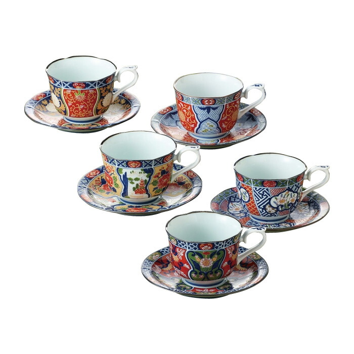 楽天市場 献上古伊万里 コーヒー碗皿 コーヒーカップ ５柄 ５客セット 有田焼としても流通 送料無料 産地直送の波佐見焼 みくら