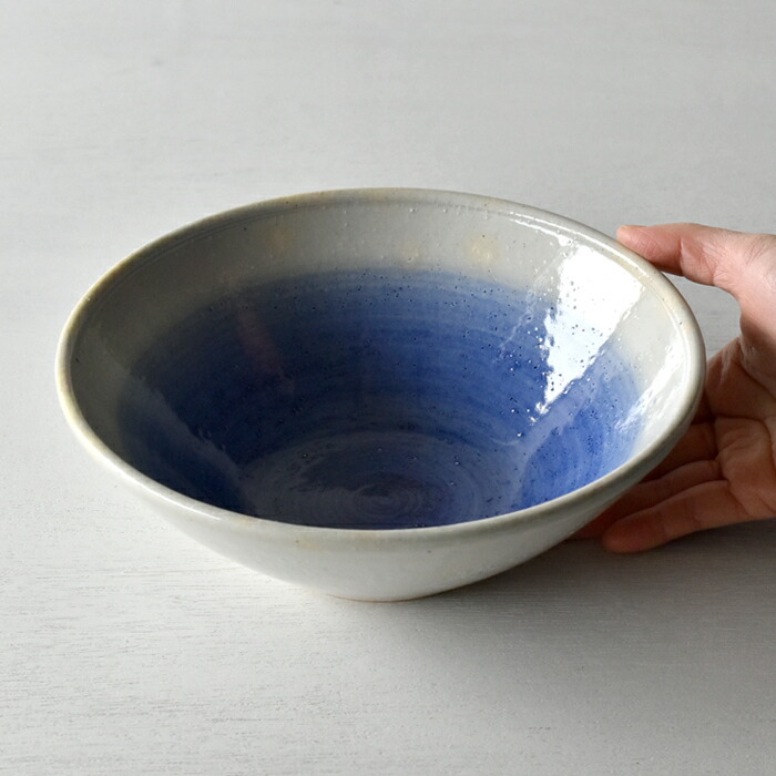 波佐見焼 染BLU 玉ボウル L Φ20.5×7cm 染ブルー ソメブルー 青 お皿 うつわ 大鉢 おかず パーティ 陶器 はさみ焼 サラダ そうめん 麺類