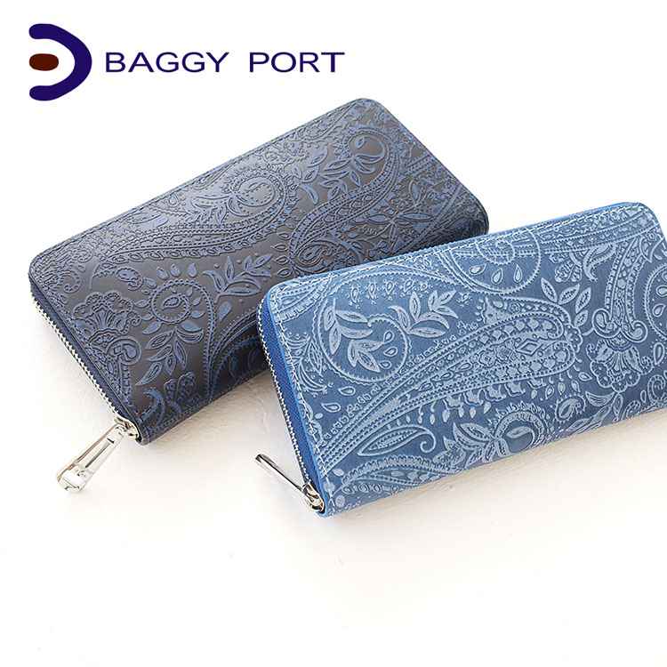 【選べるノベルティ＆無料ラッピング】バギーポート 藍染め ペイズリー 長財布 BAGGY PORT KOI zys197 zys-197 コーアイ インディゴ メンズ レディース ラウンドファスナー 本革 レザー ブランド 財布 正規品 プレゼント