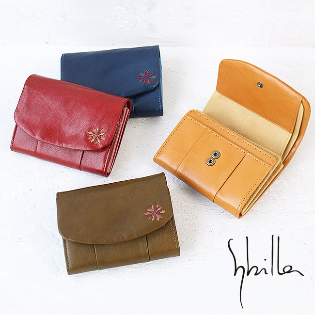 【選べるノベルティ＆無料ラッピング可】シビラ 二つ折り財布 ラーナ sybilla 5470171 新品番5471171 小銭入れ付き レディース ブランド レザー 本革 牛革 馬革 ヌメ革 花柄 刺繍 カジュアル おしゃれ 正規品 ギフト プレゼント akz015