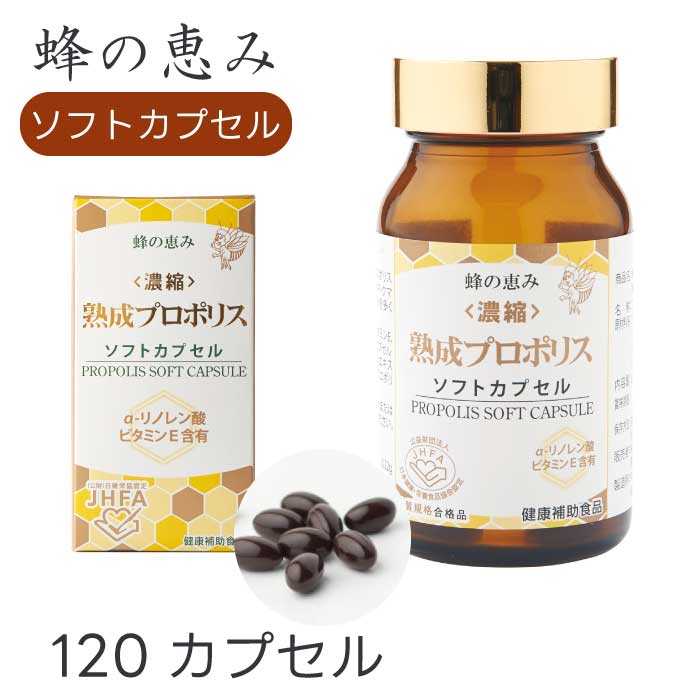 蜂の恵み ＜濃縮＞ 熟成プロポリス ソフトカプセル 120粒｜カプセルタイプ｜サンフローラ｜熟成プロポリス液｜1カプセルに高濃度プロポリス液250mg相当の本格派プロポリス 【ギフト対応可（袋）】 7,810円