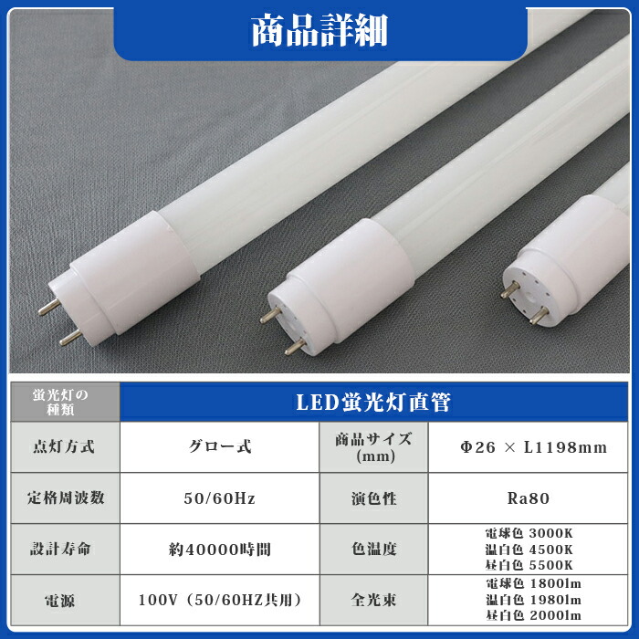 【6本セット】LED蛍光灯40W形直管蛍光灯120cmled照明照明器具グロー式工事不要口金G13高輝度蛍光灯昼白色6000K2000LM天井省エネLED蛍光灯器具ベースライトユニット施設照明店舗照明LED照明t8全光束電球色4500K1980LM広い照射角320度
