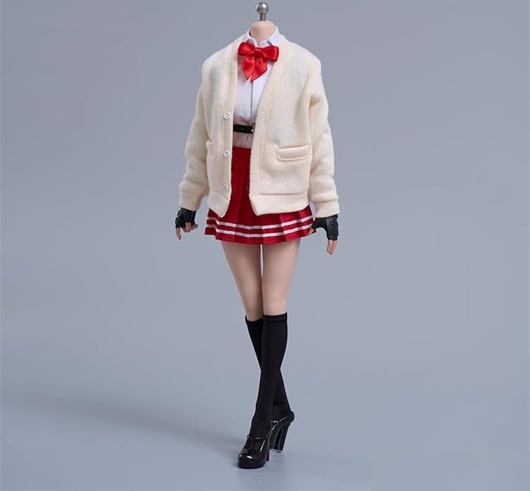 [cdtoys cd062]1/6フィギュア用女子高生セーラー学生カーディガンJKスカートスーツ服とストキングと靴(素体ヘッドは別売) (B米レッド)