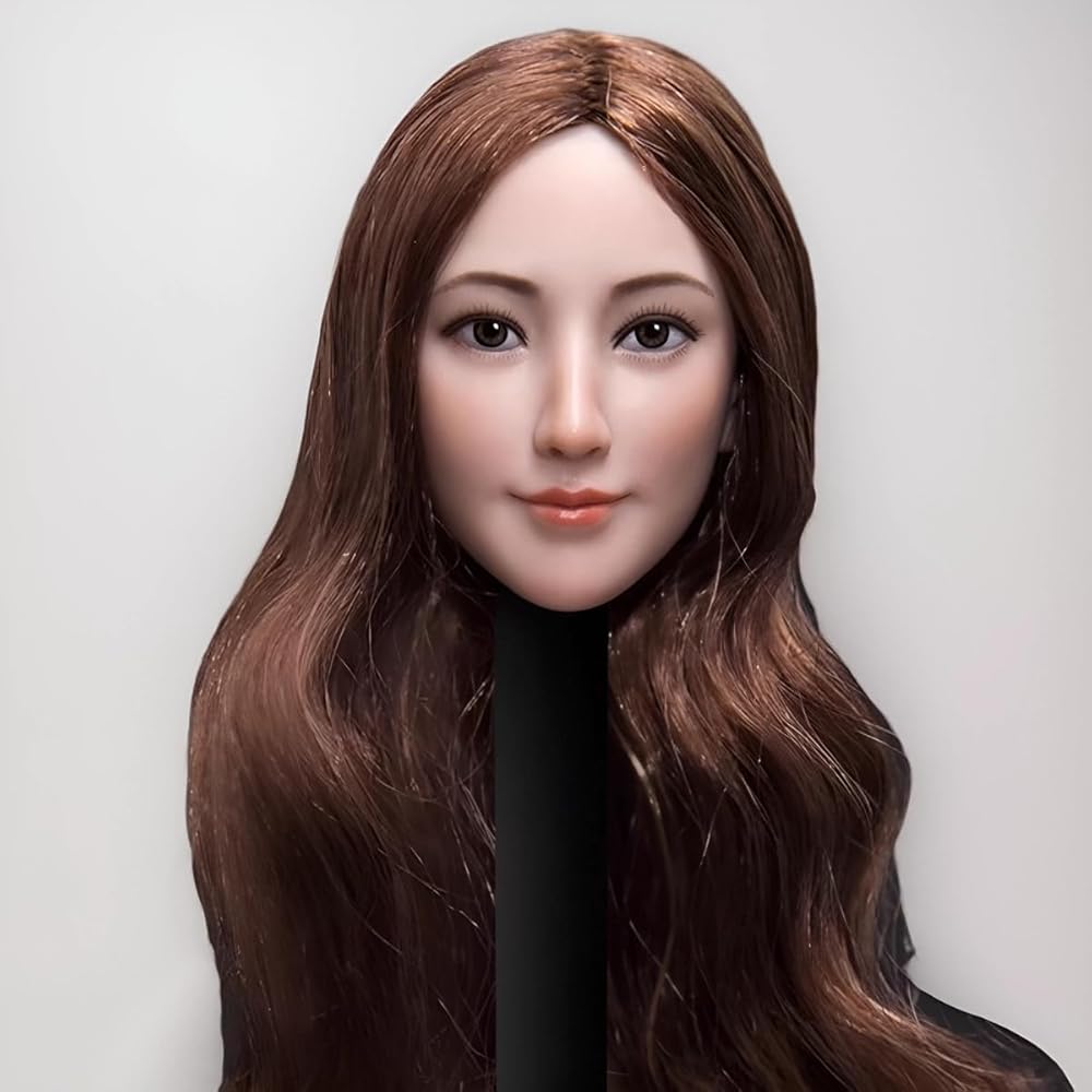 [TOYBARJAPAN]1/6スケール アクションフィギュア用 TBLeague等素体に適合 CAT TOYS CT016C ブラウンロングヘア アジアン美人女性ヘッド(素体と服は含みません)