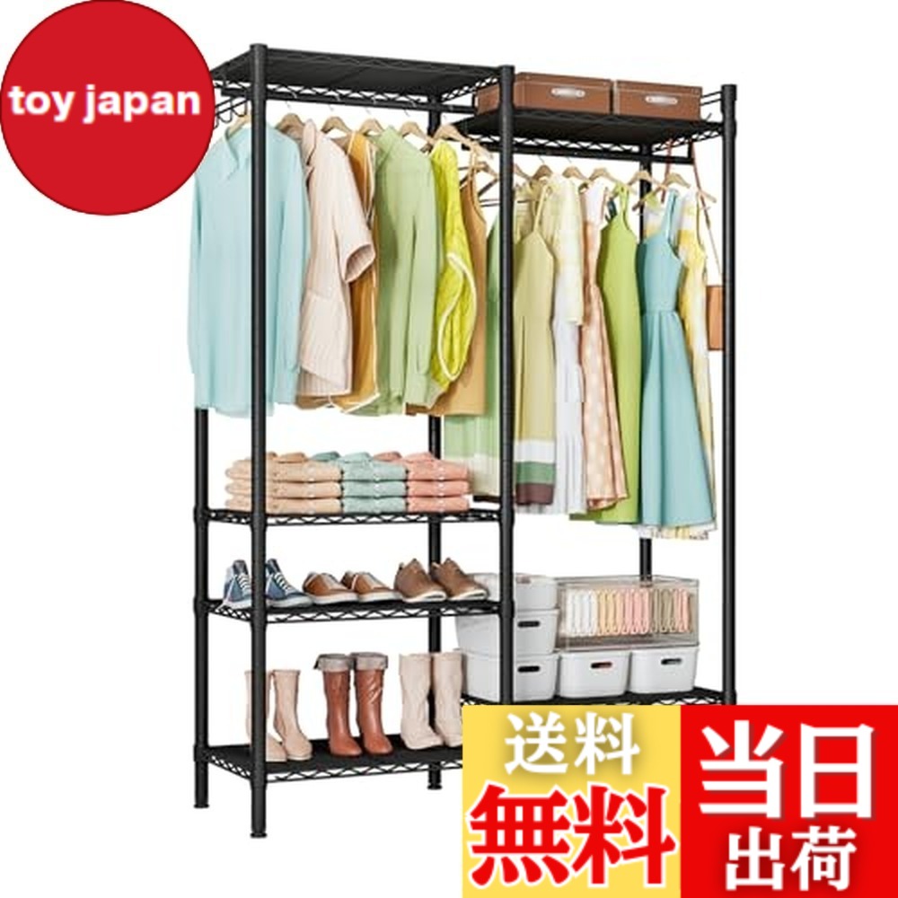 【送料無料】Fainyearn ハンガーラック 頑丈 2段 ワードローブ 棚板付き 大容量 衣類ラック スチールラック 棚 ラック 棚板高さ調節 洋服ラック 幅120cmx奥行40cmx高さ194cm｜toy japan