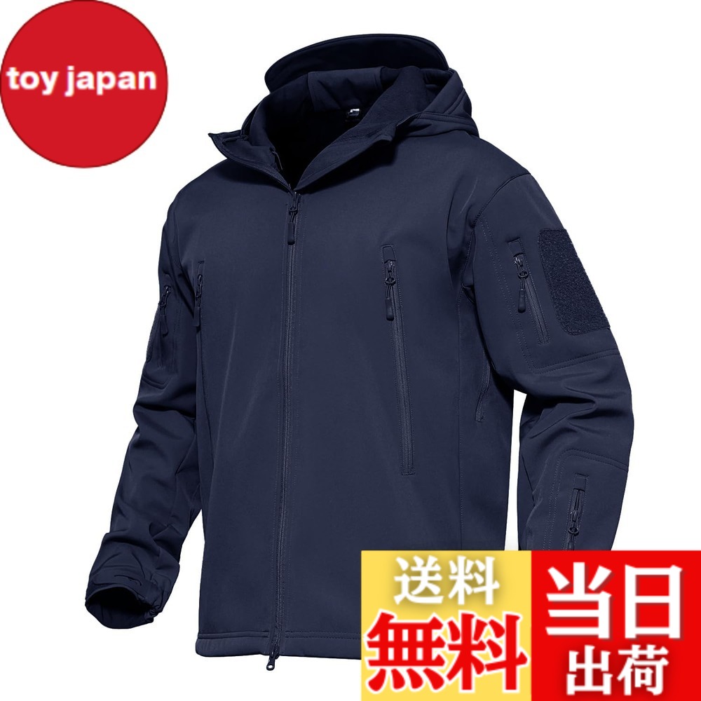 【貨物輸送無料】[MAGCOMSEN] タクティカルジャケット サバゲー メンズ アウトドア 山登りアウター 雨合羽防風 防寒着 裏フリース ソフトシェルジャケット ミリタリー ボンネット付き添い人 多衣嚢 イヤホンホール付き添い人 烏兎冬 色：米国海軍、大きさ：3XL