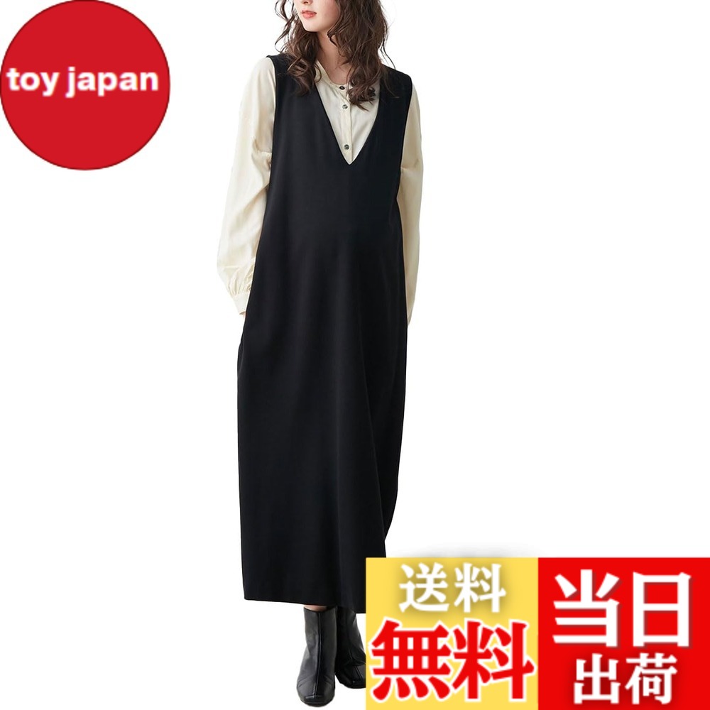 【貨物輸送無料】[ANGELIEBE エンジェリーベ] マタニティ 衣裳 含ませるし分かりやすい ポンチ絵 ロング 前掛け御召しもの 産前産後 S-M 黒いこと 22207101