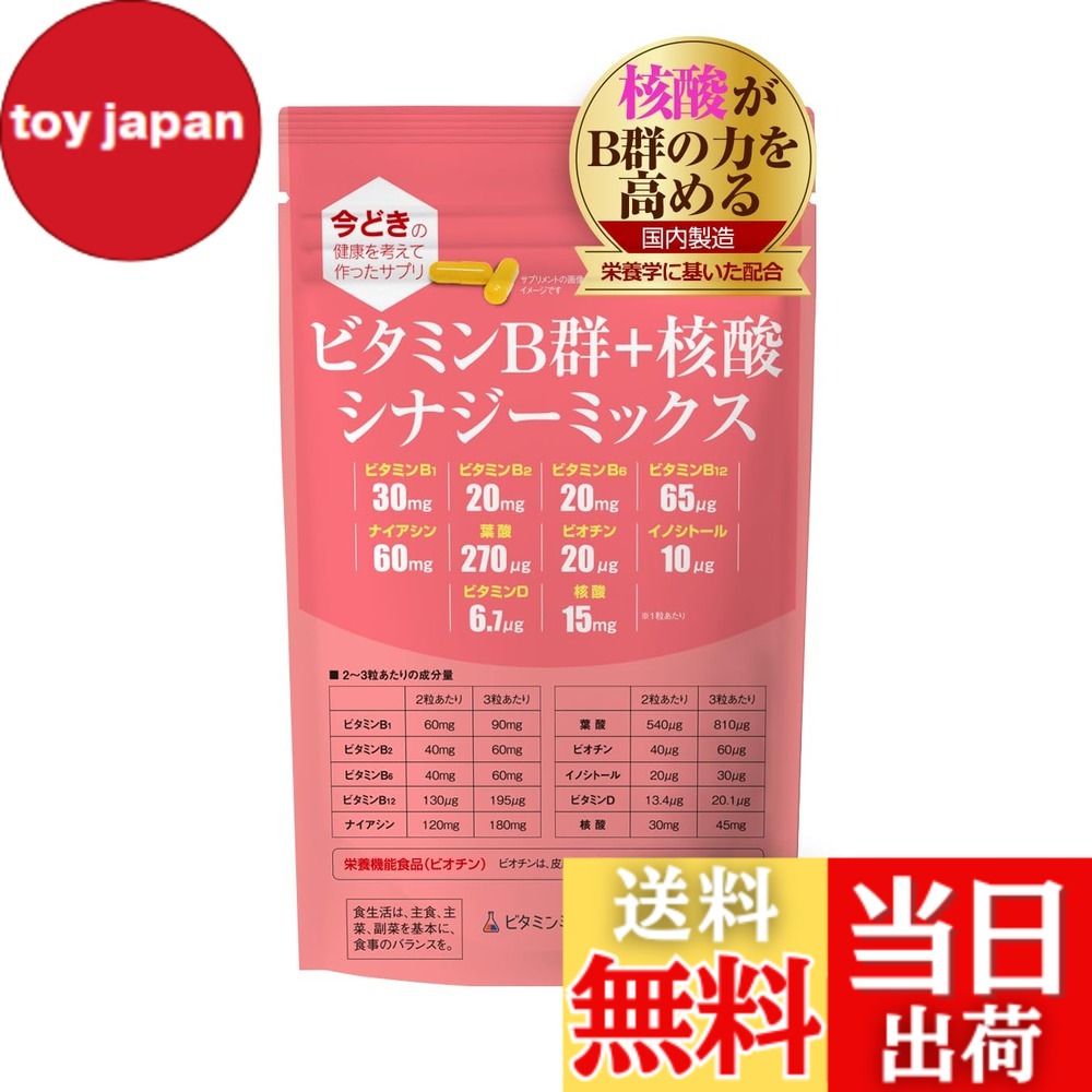 【送料無料】ビタミンB群+核酸 シナジーミックス【90粒入】1袋「ナイアシン」「核酸」強化配合/B1,B2,B6,B12,ナイアシン,イノシトール,パントテン酸,ビオチン/栄養のプロがプロデュース・おすすめのサプリ