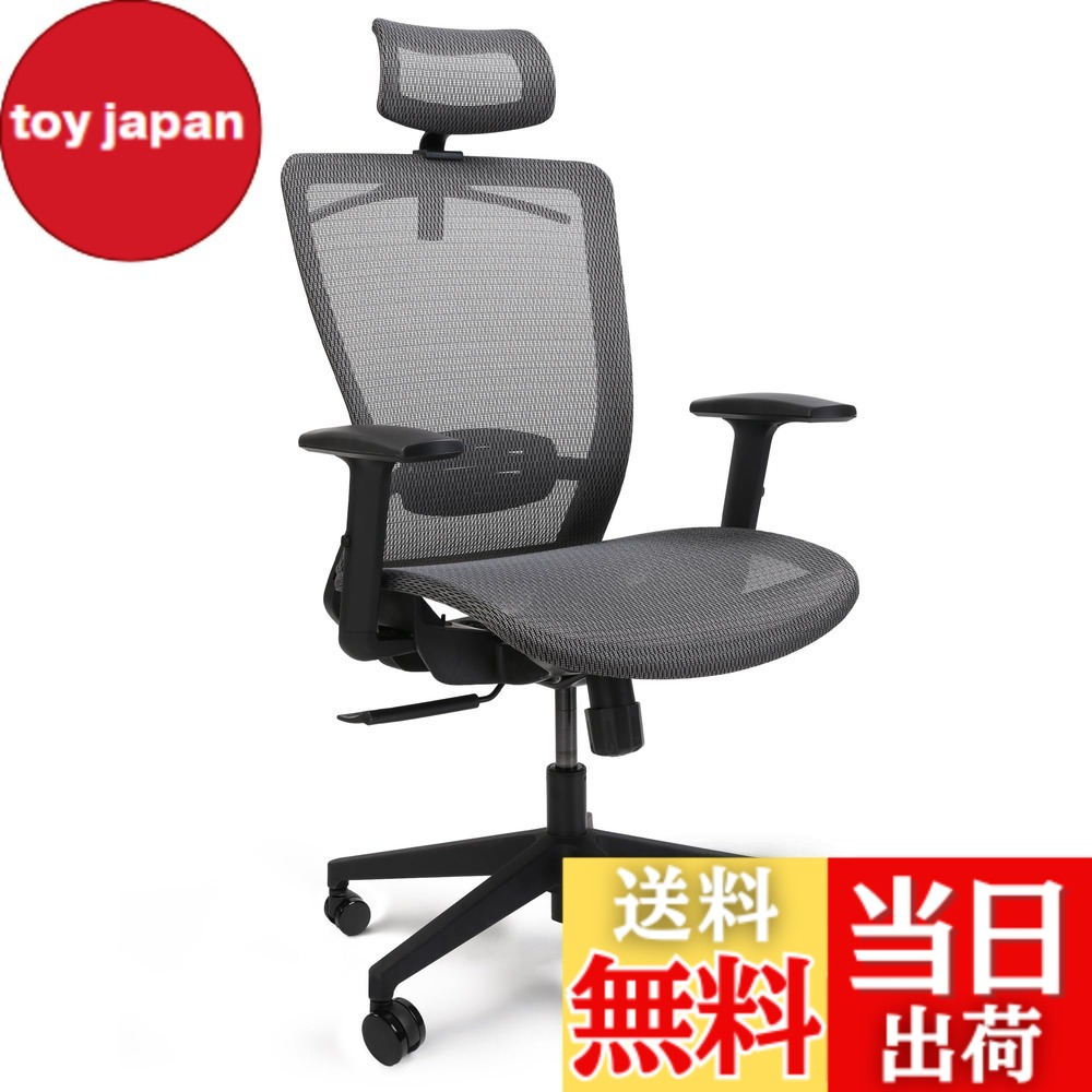【送料無料】FLEXISPOT オフィスチェア デスクチェア OC3 多機能調節 ロッキング機能 3段階固定 2Dヘッドレスト付き アームレスト付き ランバーサポート付き メッシュ ウレタンフォーム コートラック付 色：グレー（メッシュ）、サイズ：幅66cmx奥行54cmx高さ117~133cm