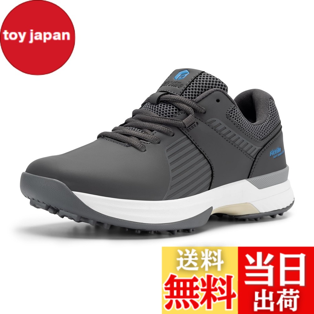 【送料無料】[FitVille] 幅広 ゴルフシューズ メンズ 2E 4E スパイク ゴルフ靴 軽量 撥水 甲高 初心者 練習用 大きいサイズ 色：JP-グレー、サイズ：27.0 cm 4E｜toy japan