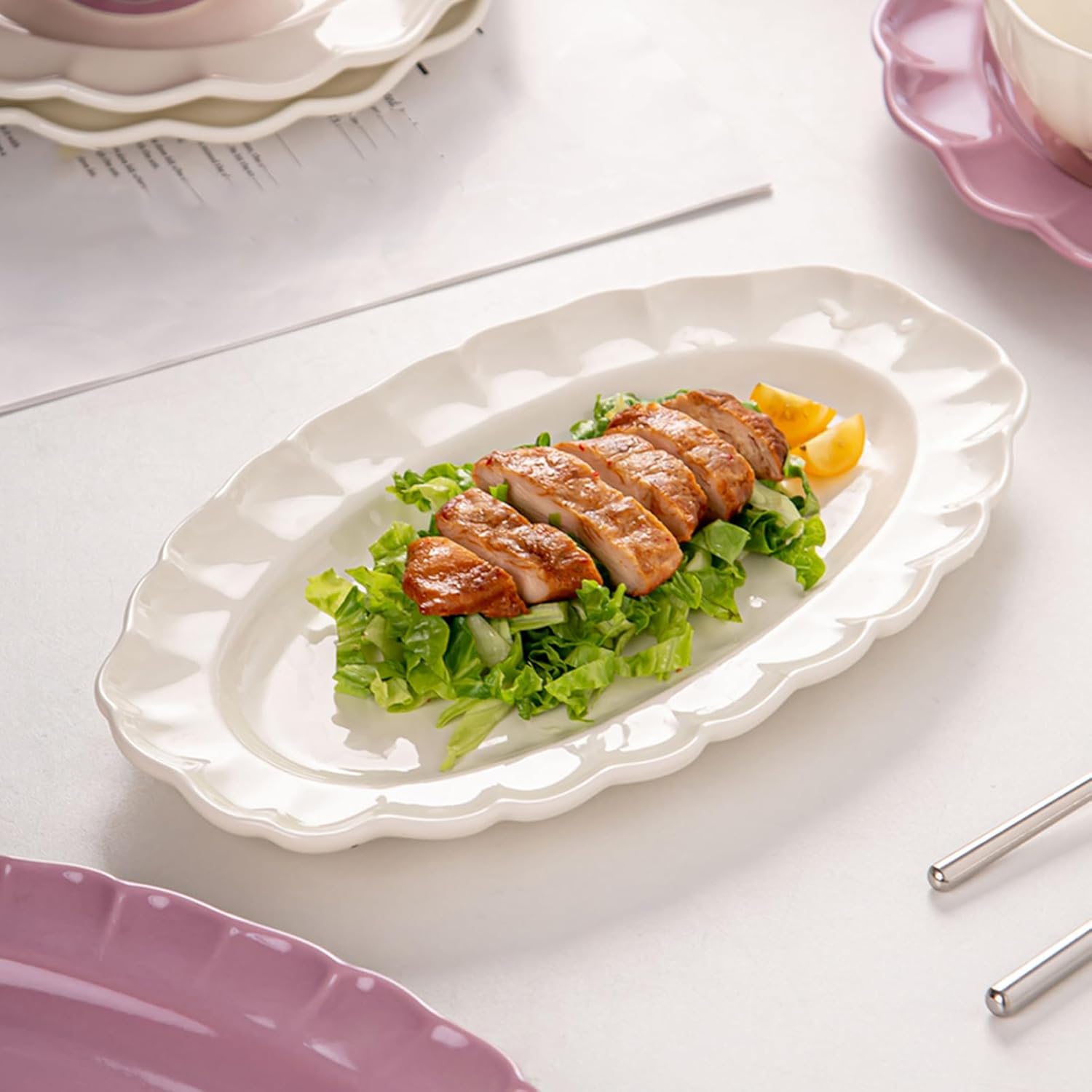 多用途 キッチン プレート 無地 シンプル ストライプ デザイン 耐久性 普段使い お皿 電子レンジ 食洗機対応 プレート おしゃれ テーブルコーディネート ホワイト 朝食 小さめ 大きめ 食器 可愛