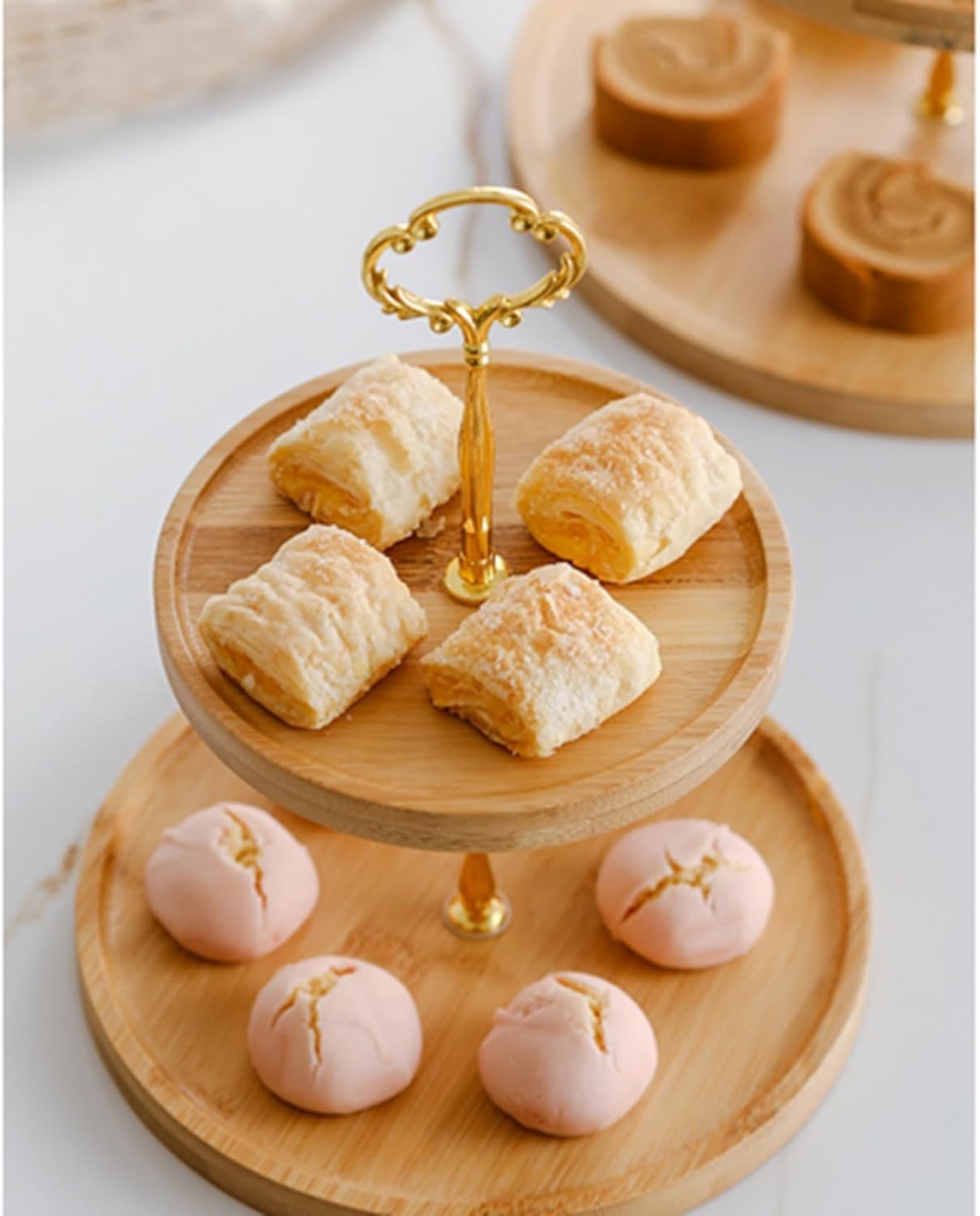 西洋菓子照明ランプ 竹製 花型 ケーキディスプレイスタンド 木製 3層 2層 カップケーキスタンド ケーキディスプレイスタンド 西洋風 御菓子 果物 昼過ぎ紅茶 寄りあい 御芽出度 食器